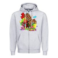 Heather Grey Black woman Autism nails Zipper Hoodie - NancyCooperArtShop