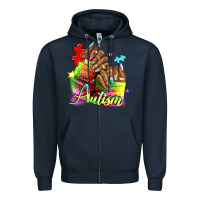 Navy Black woman Autism nails Zipper Hoodie - NancyCooperArtShop