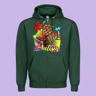 Black Woman Autism Nails Zipper Hoodie Designed By Nancycooperartshop