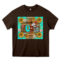 Chocolate Brown sunflower and daisy nurse tumbler Heavy Core Tee - BundleAndBundleShop
