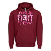 Pray Fight Believe Breast Cancer Zipper Hoodie | Teevron