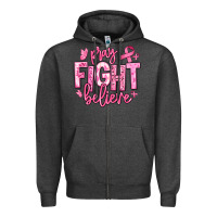 Charcoal Heather pray fight believe breast cancer Zipper Hoodie - texasbilliewilder