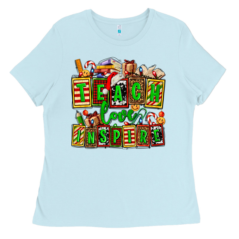 Teach Love Inspire With Christmas And Teacher Elements Ladies Tee by AdoDesignShop | Teevron
