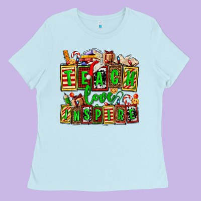 Teach Love Inspire With Christmas And Teacher Elements Ladies Tee Designed By Adodesignshop