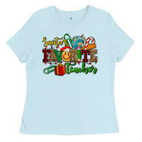 Baby Blue santa's favorite teacher Ladies Tee - AdoDesignShop
