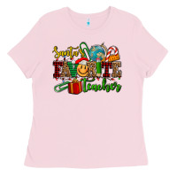 Bubblegum Pink santa's favorite teacher Ladies Tee - AdoDesignShop