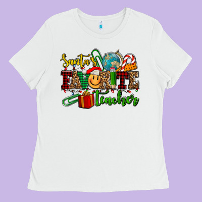Santa's Favorite Teacher Ladies Tee Designed By Adodesignshop