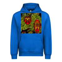 Cobalt african masks and monstera leaf seamless pattern Urban Hoodie - BundleAndBundleShop