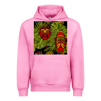 Fuchsia Pink african masks and monstera leaf seamless pattern Urban Hoodie - BundleAndBundleShop