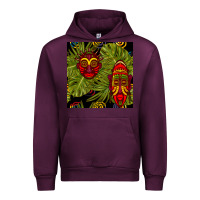 Mauve Wine african masks and monstera leaf seamless pattern Urban Hoodie - BundleAndBundleShop