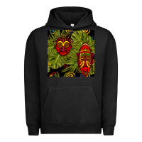 Pigment Black african masks and monstera leaf seamless pattern Urban Hoodie - BundleAndBundleShop