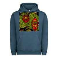 Pigment Midnight Navy african masks and monstera leaf seamless pattern Urban Hoodie - BundleAndBundleShop