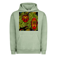Pigment Oil Green african masks and monstera leaf seamless pattern Urban Hoodie - BundleAndBundleShop