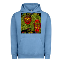 Pigment Pebble Blue african masks and monstera leaf seamless pattern Urban Hoodie - BundleAndBundleShop