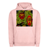 Pigment Salmon african masks and monstera leaf seamless pattern Urban Hoodie - BundleAndBundleShop