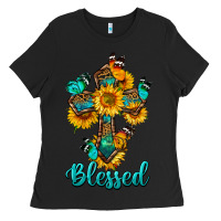 Black cross with butterfly blessed Ladies Tee - BundleAndBundleShop