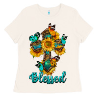 Bone cross with butterfly blessed Ladies Tee - BundleAndBundleShop