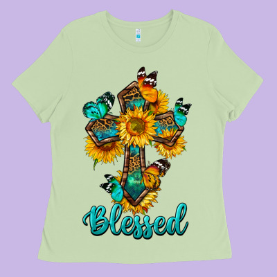 Cross With Butterfly Blessed Ladies Tee Designed By Bundleandbundleshop