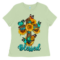 Matcha cross with butterfly blessed Ladies Tee - BundleAndBundleShop