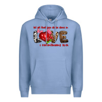 Colony Blue Let all that you do be done in love i corinthians Premium Hoodie - HowdyJamesFarm