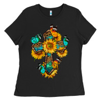 Black cross with butterfly Ladies Tee - BundleAndBundleShop