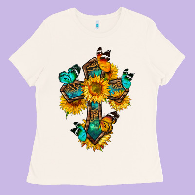 Cross With Butterfly Ladies Tee Designed By Bundleandbundleshop
