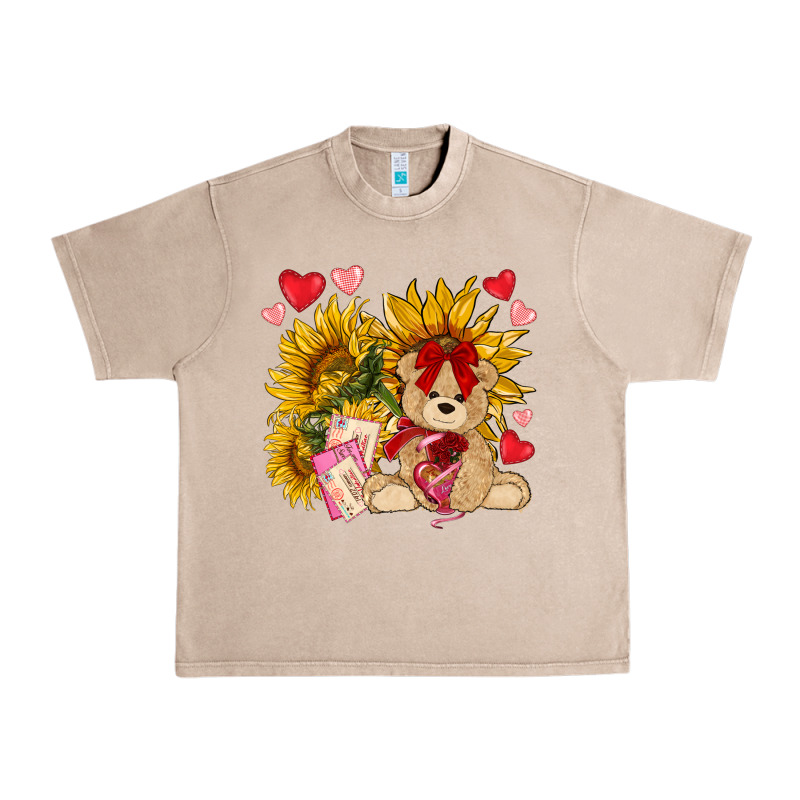 Valentines Day Sunflowers With Bear Hjf Urban Heavy Tee by NancyCooperArtShop | Teevron