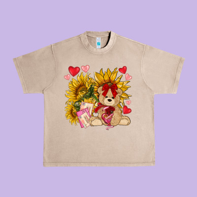 Valentines Day Sunflowers With Bear Hjf Urban Heavy Tee Designed By Nancycooperartshop