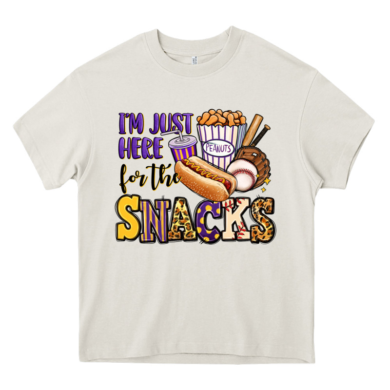 I'm Just Here For The Snacks Baseball Purple And G Heavy Core Tee by Jasminsmagicworld | Teevron