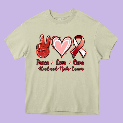 Peace Love Cure Head And Neck Cancer Heavy Core Tee Designed By Jasminsmagicworld