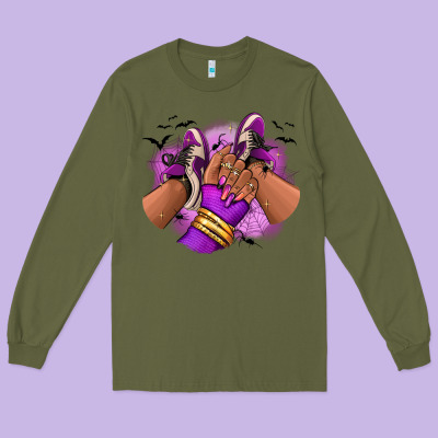 Halloween Afro Sneakers Long Sleeve Tee Designed By Ranaportraitstore