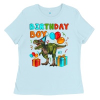 Baby Blue birthday boy t rex Ladies Tee - Artiststas