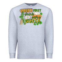 Heather Grey Safety first drink with a Nurse St. Patrick's Day Premium Sweatshirt - CowGirlArtShop