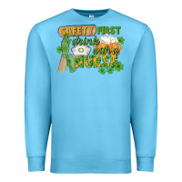 Ocean Blue Safety first drink with a Nurse St. Patrick's Day Premium Sweatshirt - CowGirlArtShop