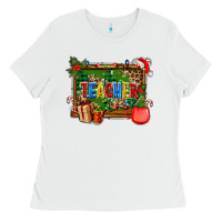 White christmas teacher and coffe cup with board Ladies Tee - AdoDesignShop
