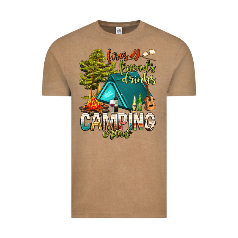 Fires Friends Drinks Camping Crew Vintage Tee by NancyCooperArtShop | Teevron