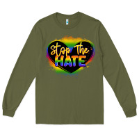 Army Green stop the hate pride lgbtq heart Long Sleeve Tee - LillyAllenDesigns