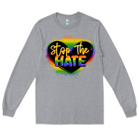 Heather Grey stop the hate pride lgbtq heart Long Sleeve Tee - LillyAllenDesigns