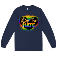 Navy stop the hate pride lgbtq heart Long Sleeve Tee - LillyAllenDesigns