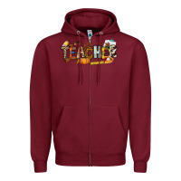 Burgundy Fall Teacher Zipper Hoodie - NancyCooperArtShop