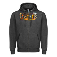 Charcoal Heather Fall Teacher Zipper Hoodie - NancyCooperArtShop