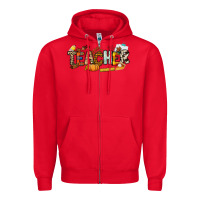Red Fall Teacher Zipper Hoodie - NancyCooperArtShop