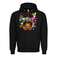 Black 80's babe afro messy bun Zipper Hoodie - texasbilliewilder
