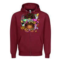 Burgundy 80's babe afro messy bun Zipper Hoodie - texasbilliewilder