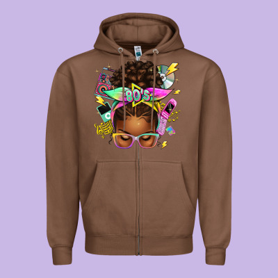 80's Babe Afro Messy Bun Zipper Hoodie Designed By Texasbilliewilder