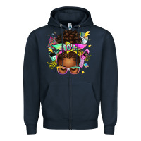 Navy 80's babe afro messy bun Zipper Hoodie - texasbilliewilder