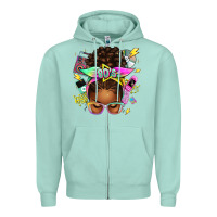 Seafoam 80's babe afro messy bun Zipper Hoodie - texasbilliewilder