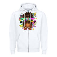 White 80's babe afro messy bun Zipper Hoodie - texasbilliewilder
