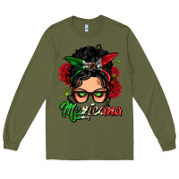 Army Green mexicana woman messy bun Long Sleeve Tee - LillyAllenDesigns