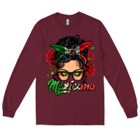 Burgundy mexicana woman messy bun Long Sleeve Tee - LillyAllenDesigns